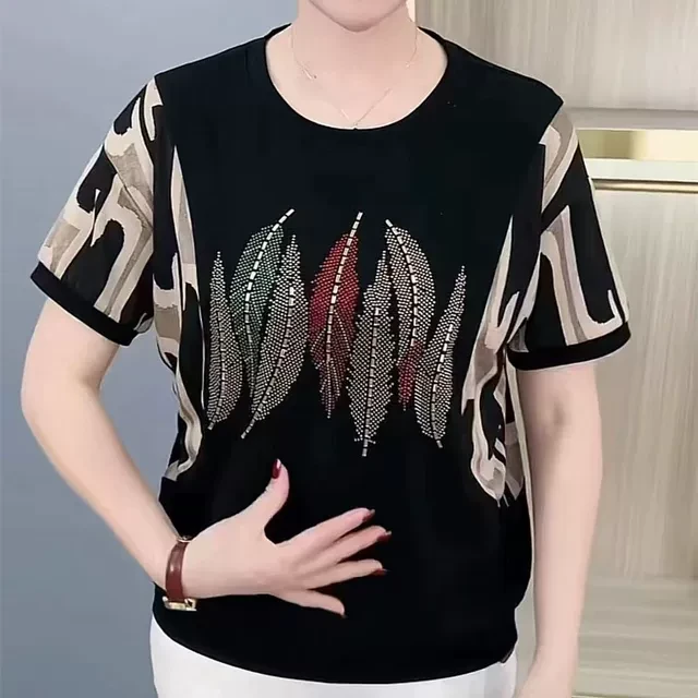 大码妈妈短袖t恤女2025夏装新款洋气小衫中老年减龄半袖体恤上衣