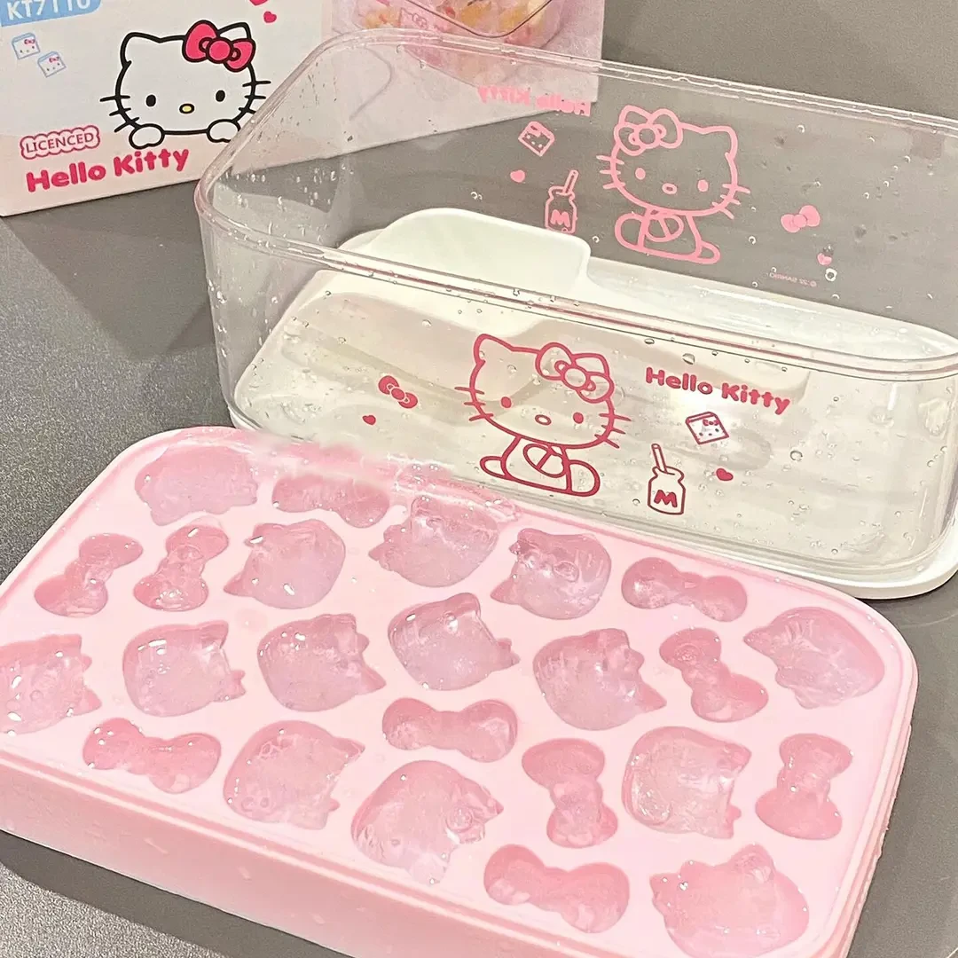 可爱凯蒂猫造型家用多功能冰块模具硅胶冰格卡通带盖制冰器制冰盒