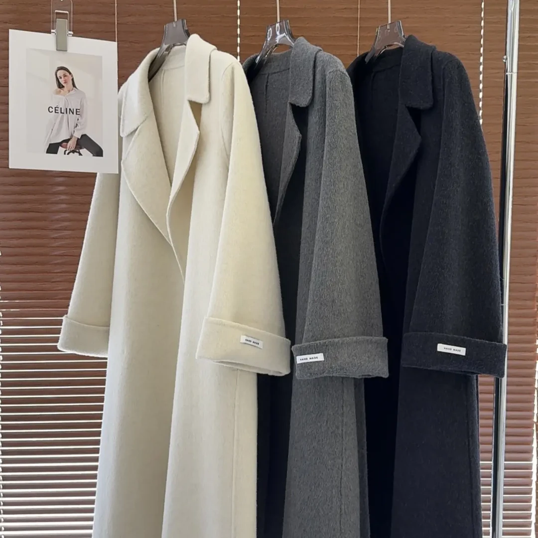 韩系高级感双面羊毛中长款大衣女秋冬显瘦时尚百搭气质（宽袖口）
