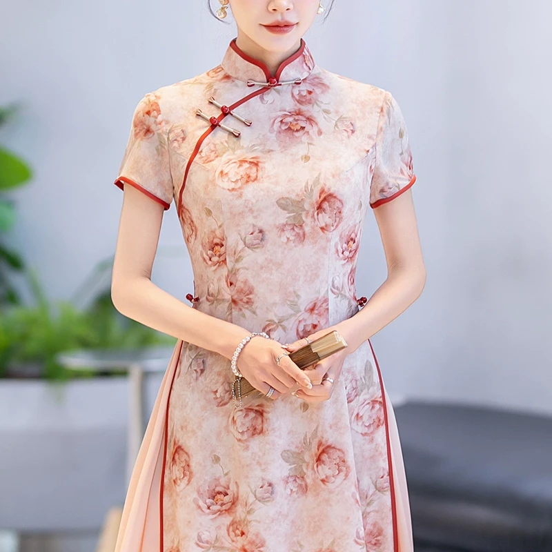 高端新中式绝美旗袍民国风2025新款老上海长款夏季日常可穿连衣裙