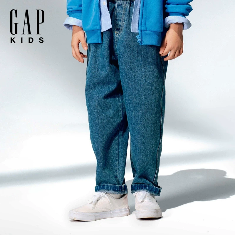 Gap男童2025春季新款松紧腰直筒牛仔裤百搭儿童装休闲长裤674044