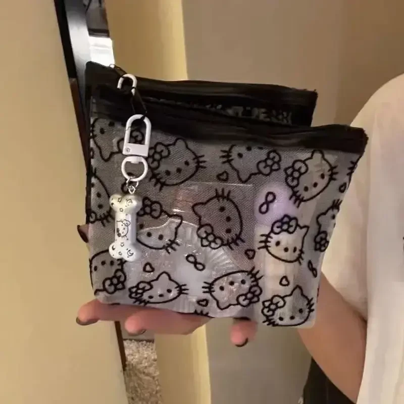 可爱kitty网纱补妆包日用便携外出数据线杂物收纳包便携小手拿包