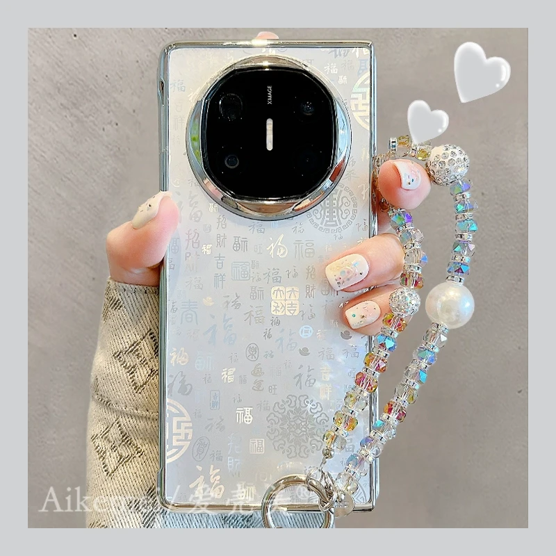 适用华为mateX6折叠屏手机壳MateX5典藏版电镀银色matex3万福图女