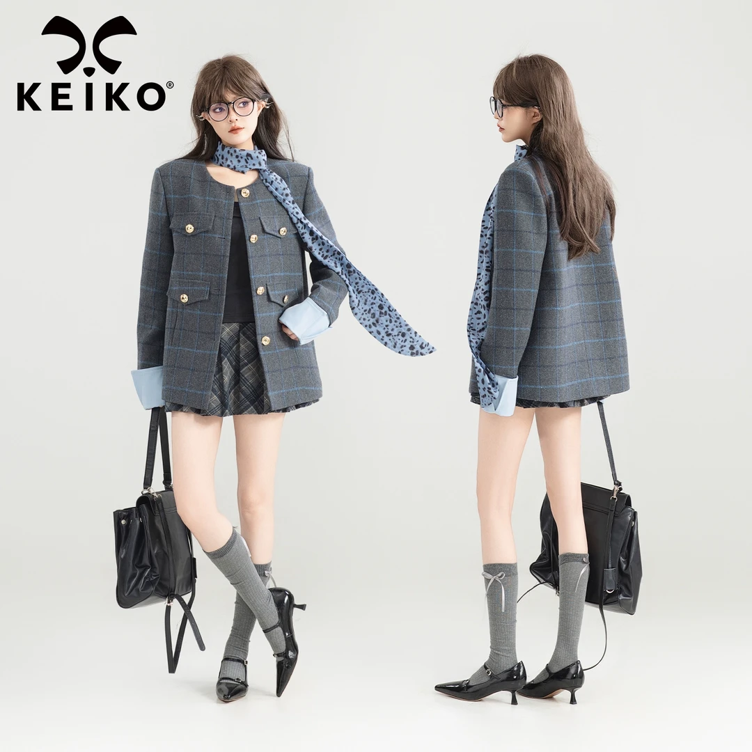 KEIKO [可拆袖口] 高知风格纹西装外套25秋季法式通勤薄毛呢上衣