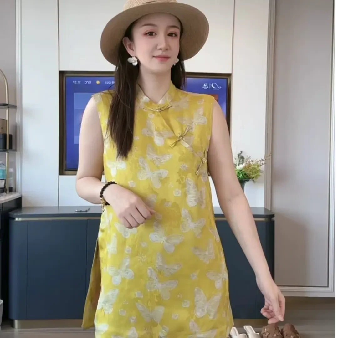 【奥黛-富贵蝶】新款新中式夏季百搭提花立领斜襟国风女士上衣0196