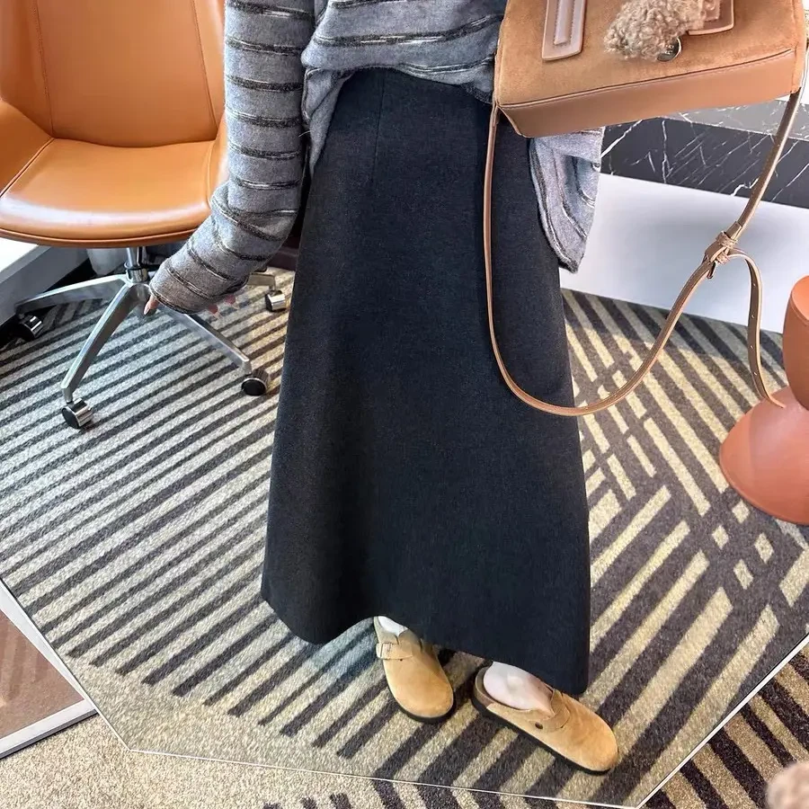 【加厚醋酸半裙】秋冬季高腰垂感A字宽松中长款半身裙显瘦3011-0480