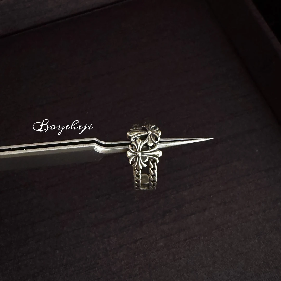 纯铜戒指 复古做旧鸢尾花开口可调节戒指