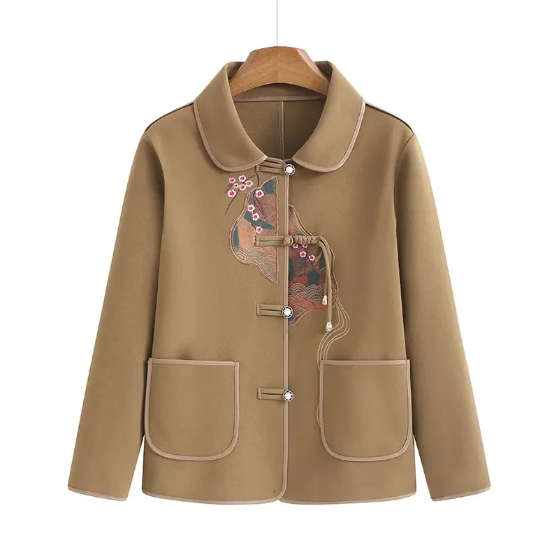 中老年人春秋装女妈妈长袖衬衫老太太上衣妈妈唐装薄款外套