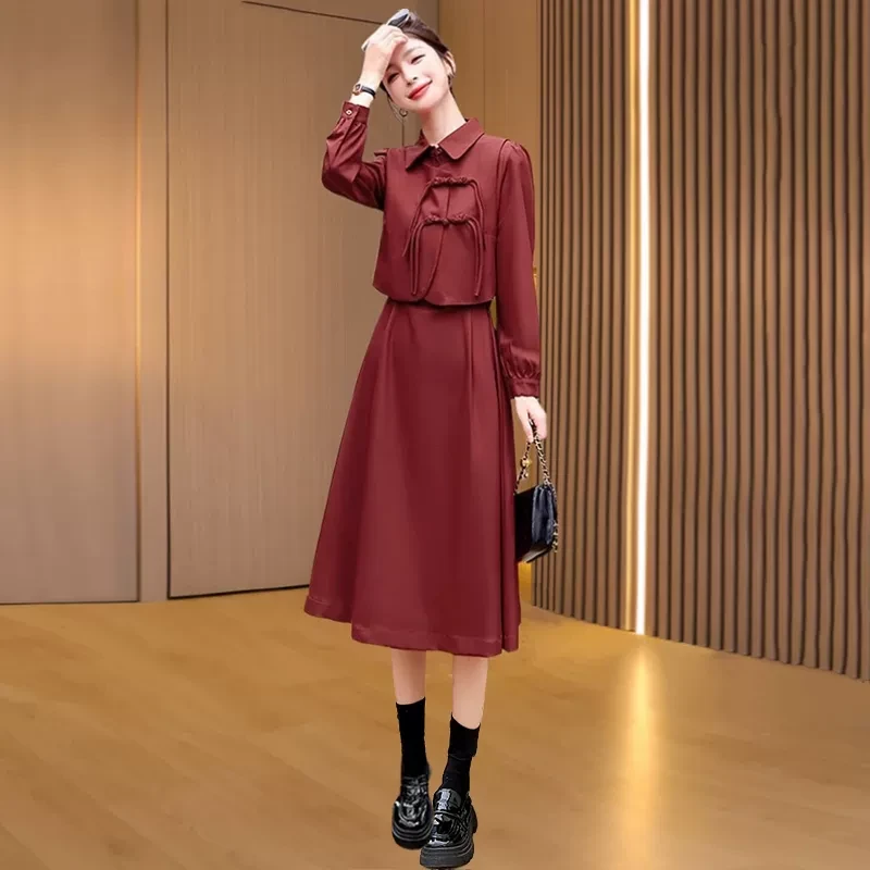 喜婆婆婚宴装改良旗袍连衣裙2025新款女春秋妈妈礼服时尚两件套装