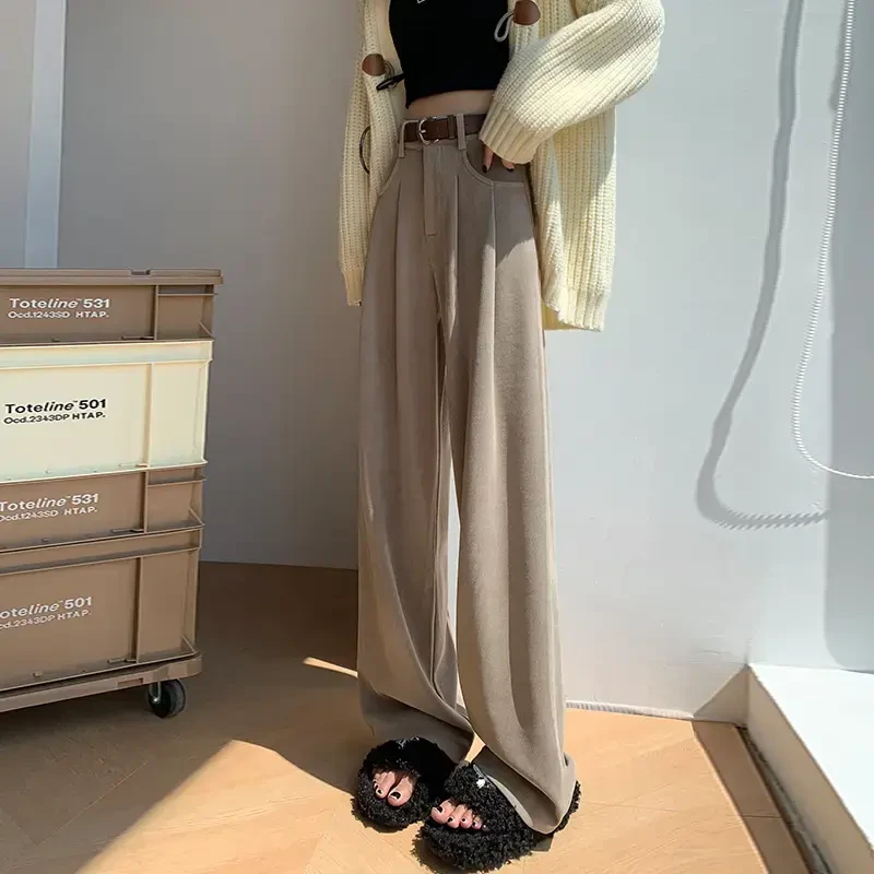 不补差价y8525雪尼尔阔腿裤女秋冬垂感高腰休闲灯芯绒西装小个子