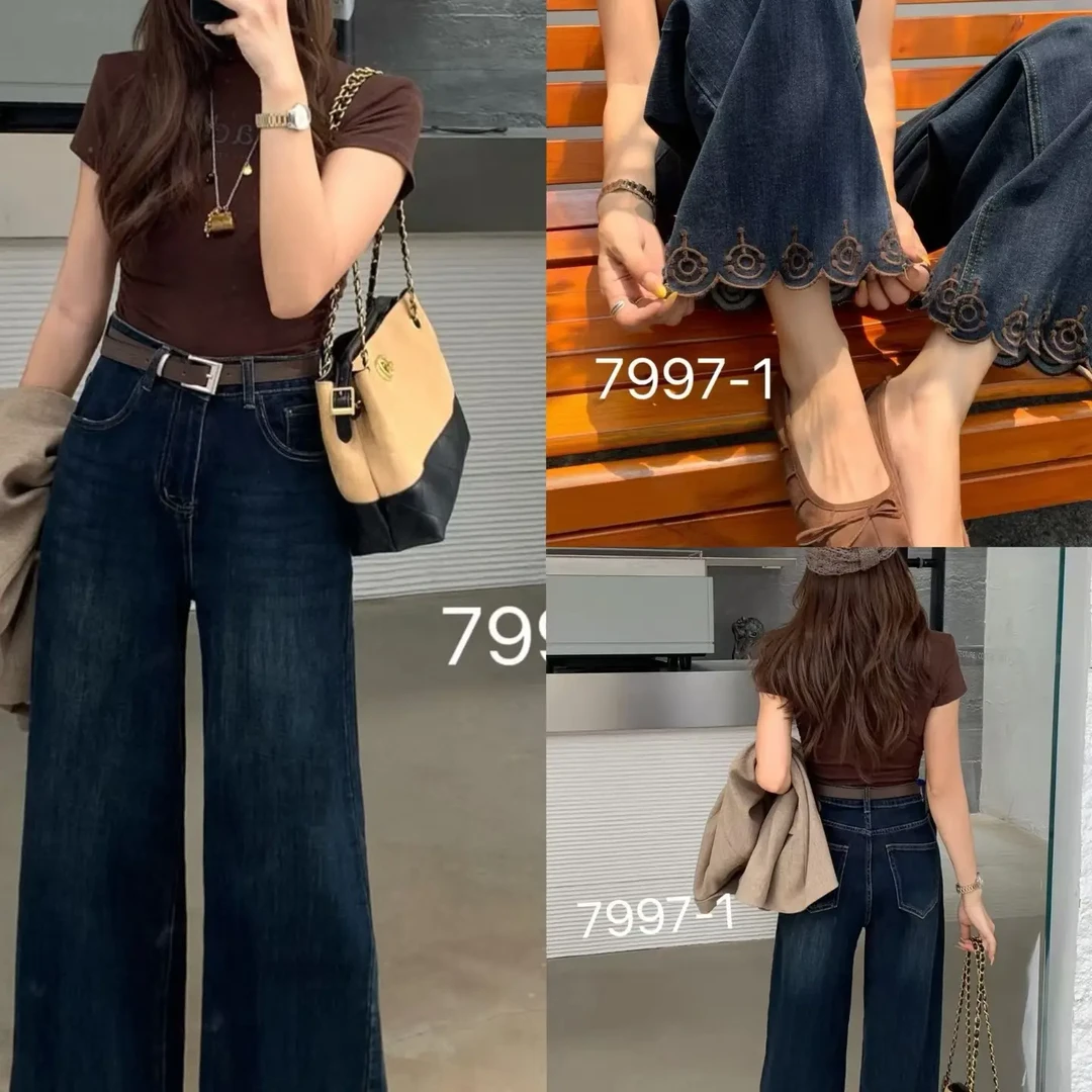 新款显瘦高腰直筒牛仔裤百搭裤子7997