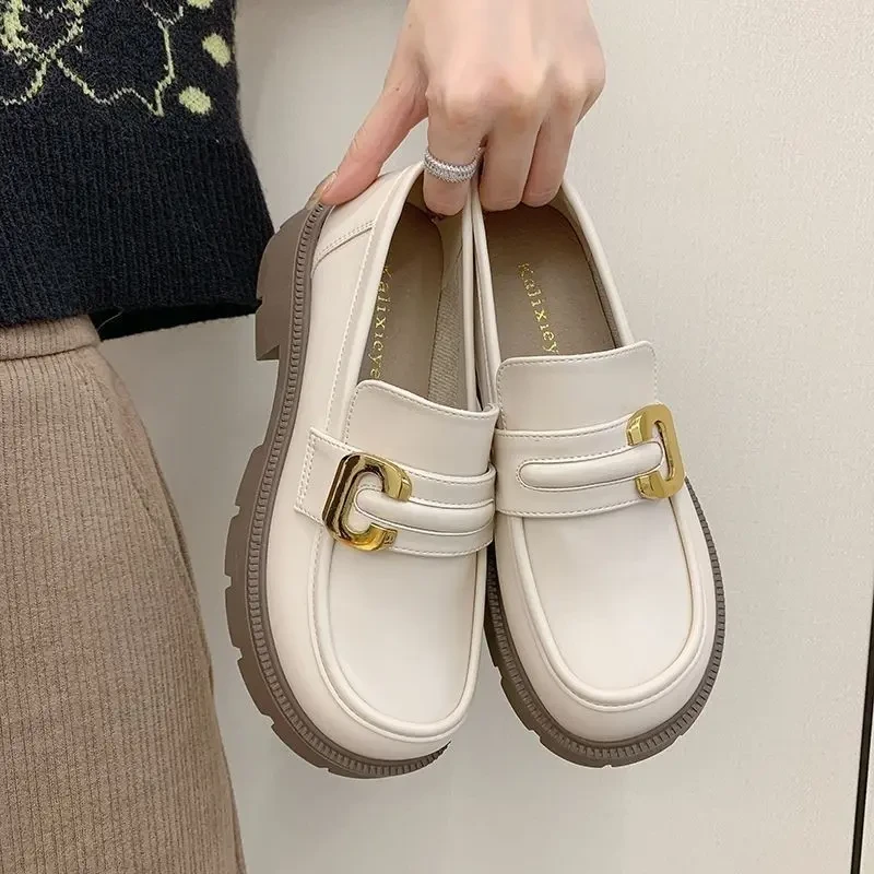软皮厚底乐福鞋女2025春秋新款软底单鞋女休闲小皮鞋外穿百搭女鞋