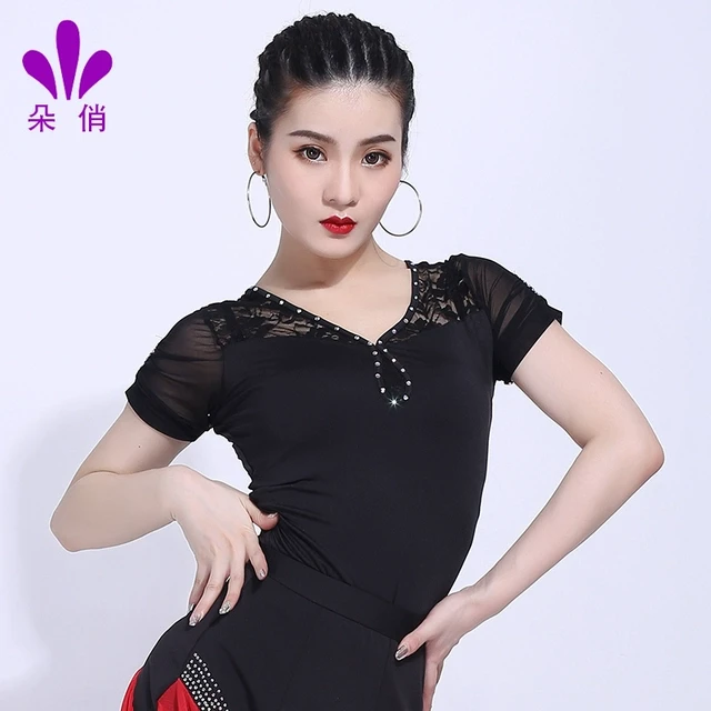 朵俏拉丁舞上衣女成人新款短袖夏季练功服广场舞服装高级跳舞衣服