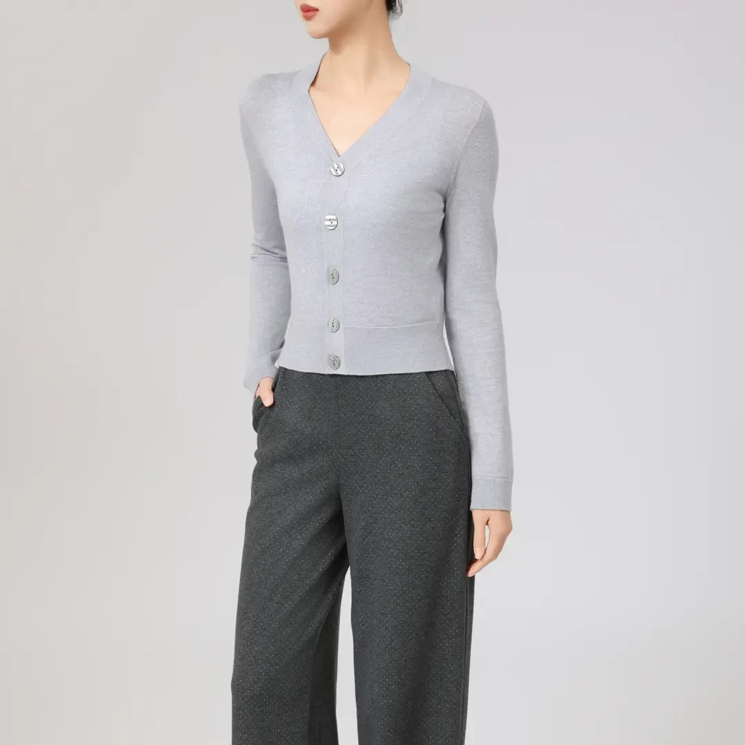 AMASS/阿玛施早春百搭素色开衫欧若风穿搭高能感针织衫5499132