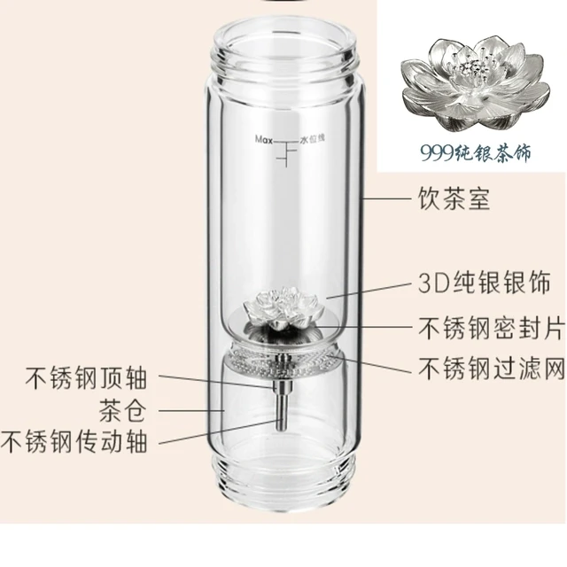 茶之恋茶水分离泡茶杯配件双层玻璃杯身杯体银饰银莲花滤网臻钛晶