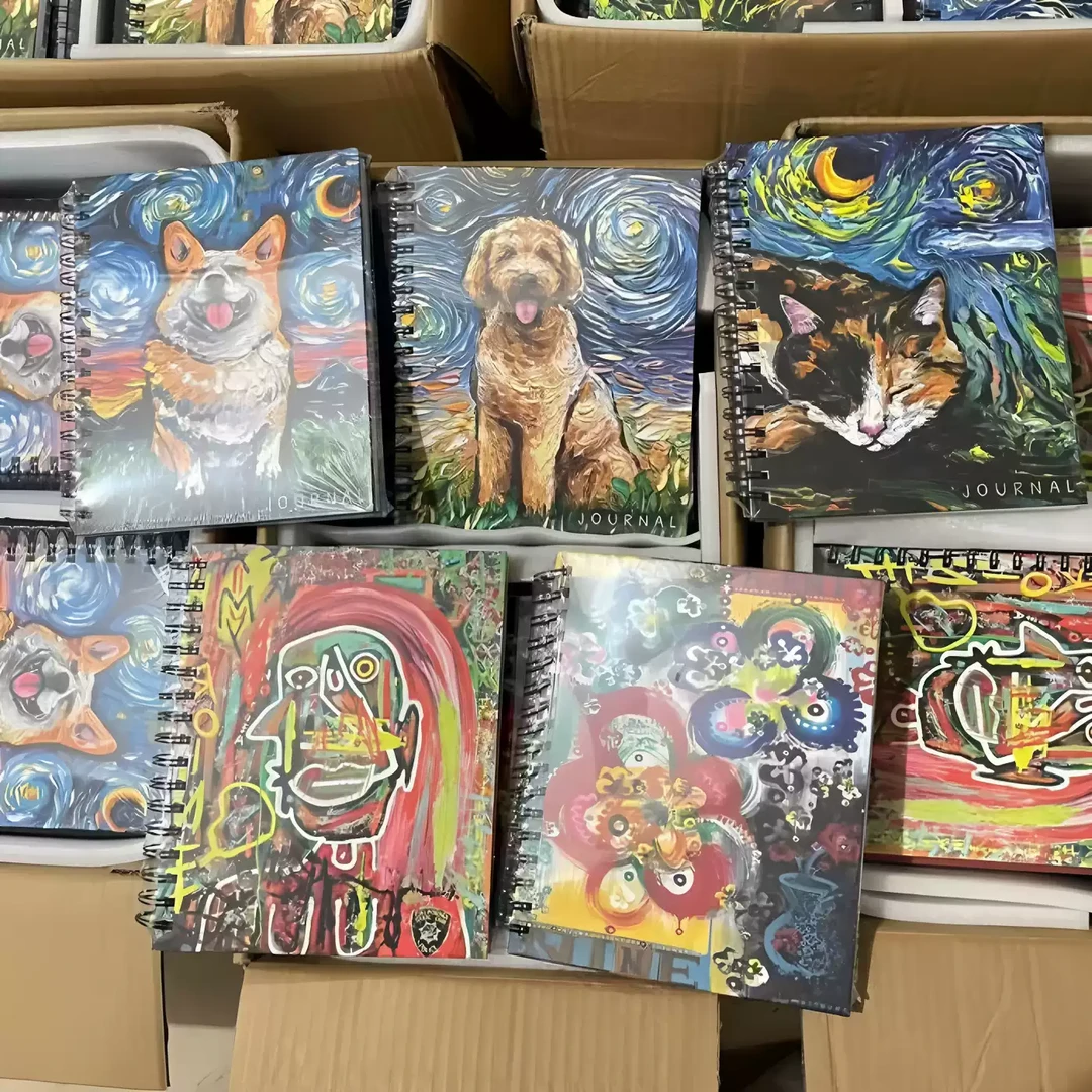 A118谁能不爱！艺术大师联名！油画宠物星空加厚纸张线圈本