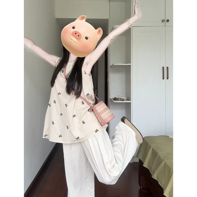 蝴蝶结吊带背心女夏季外穿设计感小众坎肩无袖宽松t恤甜辣妹上衣