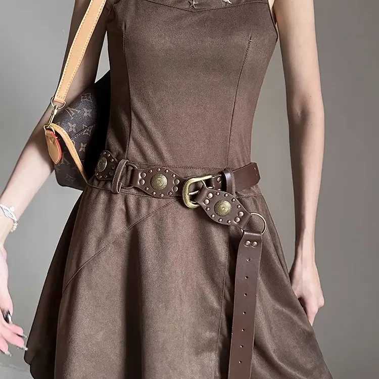 西部牛仔复古皮带女2025新款美式辣妹风铆钉腰带ins百搭牛仔裤带