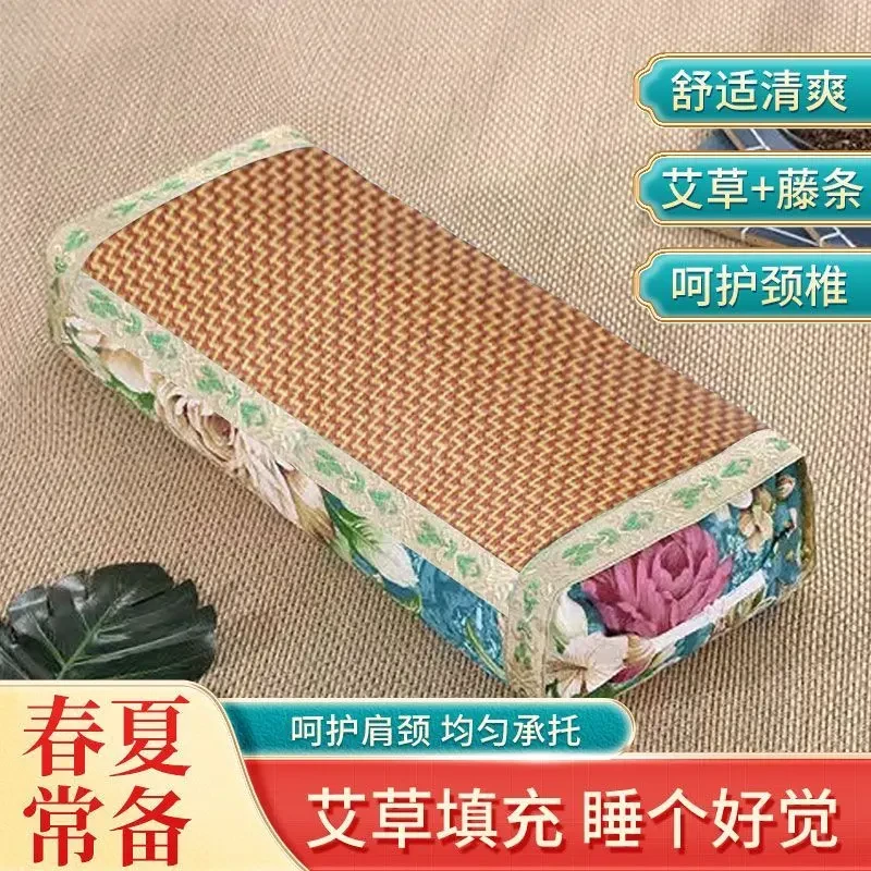 夏季专用凉席枕宫廷枕清凉枕中式艾草枕长方形颈椎夏凉枕家用枕头