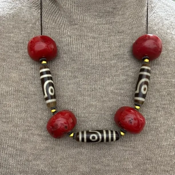 非金属合成锆石项链 新款红色民族风藏式时尚男女同款