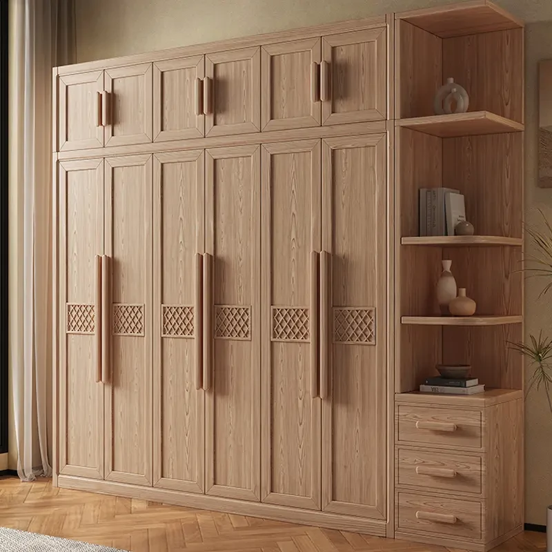 白蜡木实木衣柜北欧原木风卧室大储物柜衣橱现代家用大容量落地