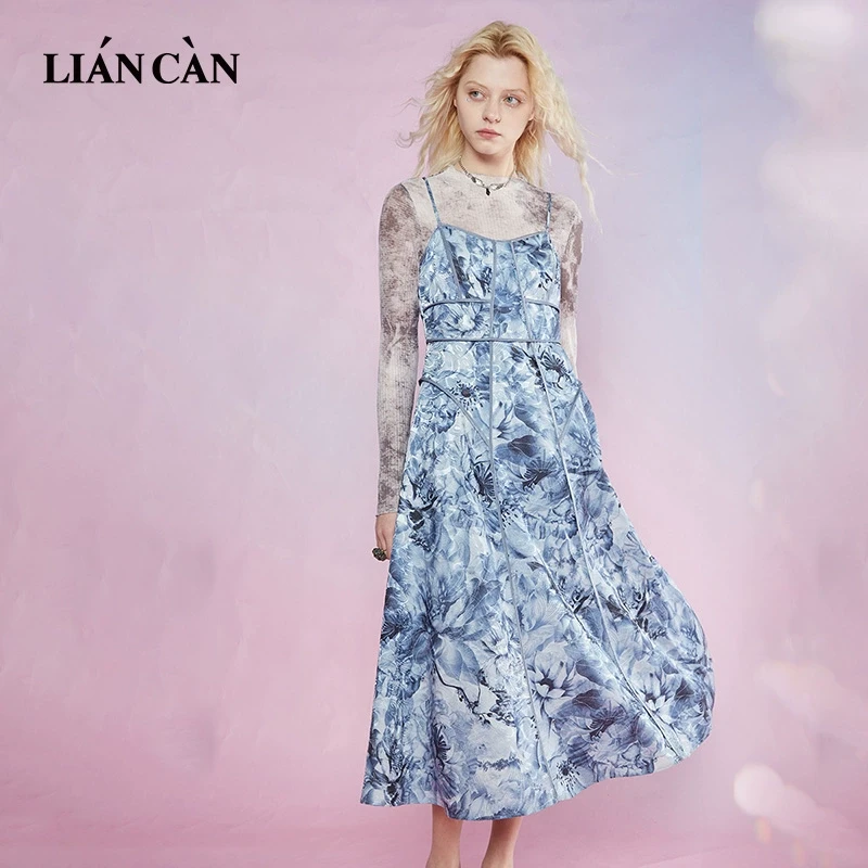 莲灿2025年夏季碎花超好看小个子长款气质吊带连衣裙71VF123002