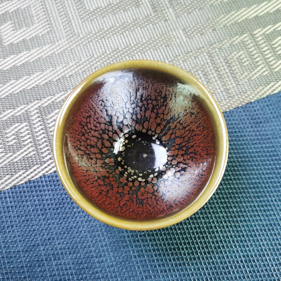 彩金油滴纹理纯手工建盏主人杯高端功夫茶具品茗杯