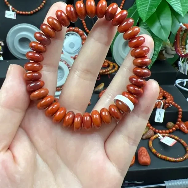 天然南红九口火焰算盘珠手串 卡10