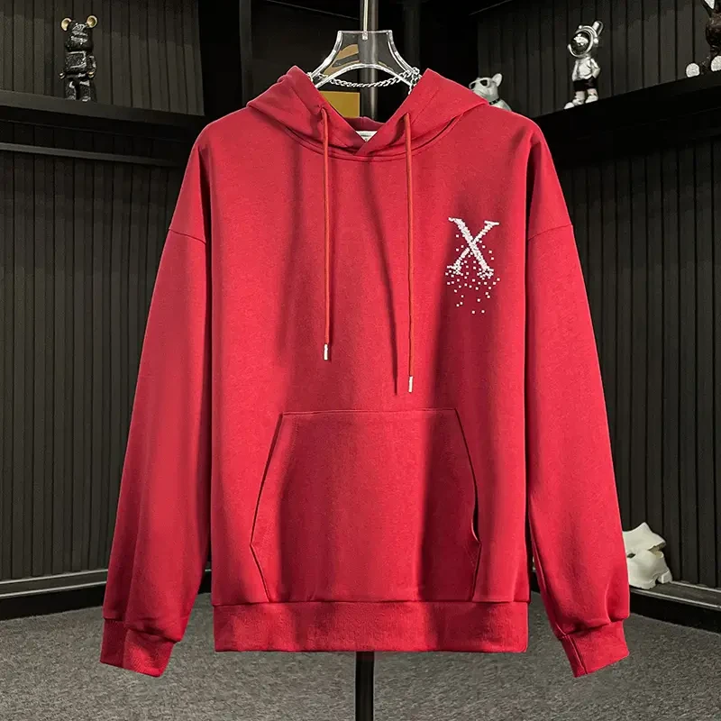 【轻奢男装】秋季新款连帽字母X印花休闲百搭宽松加大长袖卫衣W2064