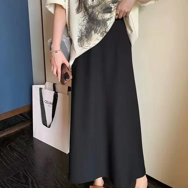 6106高腰显瘦垂感遮肚子A字中长款包臀半身裙