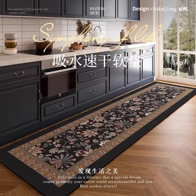 厨房地垫美式轻奢耐脏吸水吸油防滑地垫可裁剪易打理硅藻泥地垫子