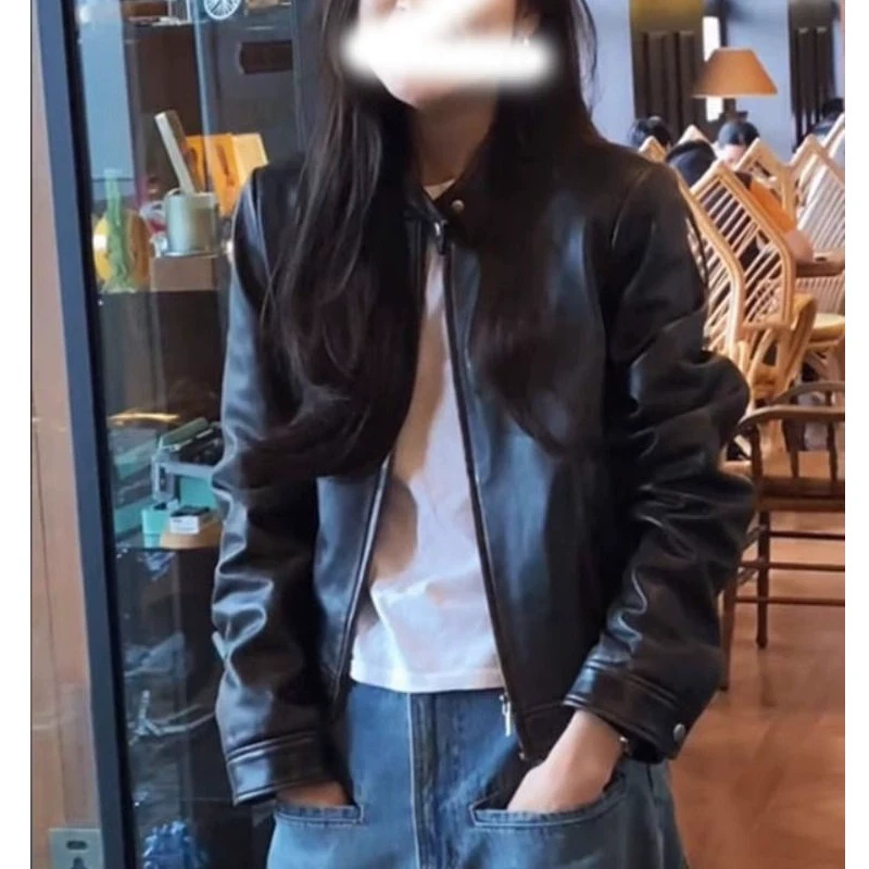 韩国东大门短款机车皮衣外套女春夏季2025新款黑色端庄大气上衣潮