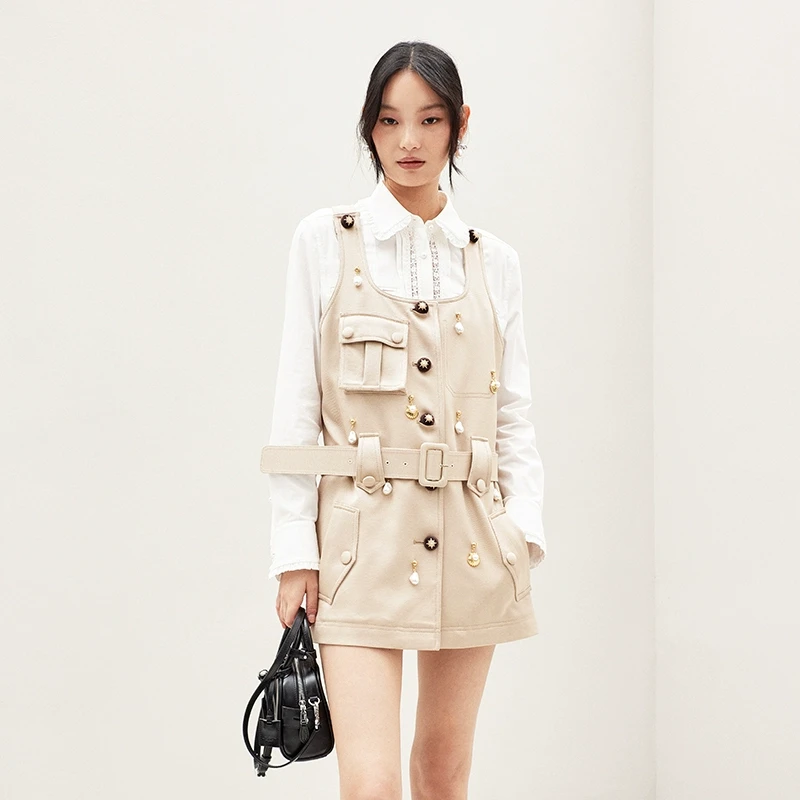 LE FAME/拉飞姆2025年春季新款珍珠贝壳吊坠背心裙LF25C41SO160