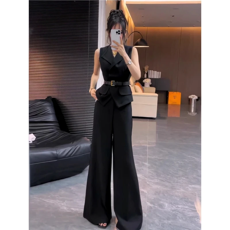 M209 韩系轻奢高级感时髦洋气不规则设计感西装马甲休闲阔腿裤