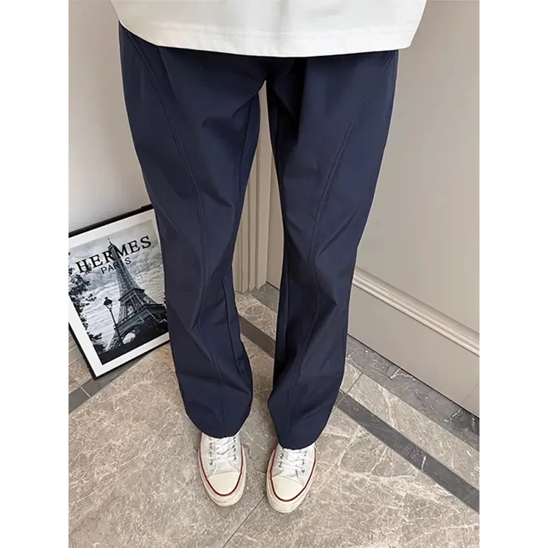 藏青色速干裤子男夏季薄款冰丝凉感尼龙裤潮牌美式弯刀显瘦冲锋裤