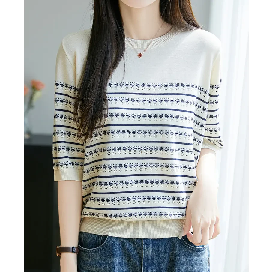 100%莱赛尔天丝 气质针织圆领新款 白搭超舒服贴身穿