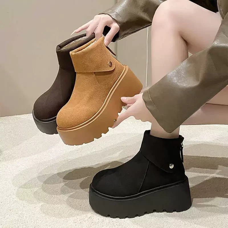 真皮厚底增高8cm加厚雪地靴女冬季新款小个子踩屎感显瘦大棉短靴