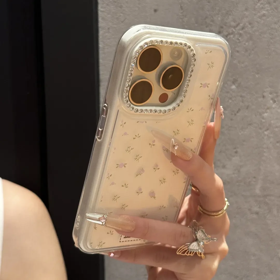 新款高颜值闪钻小碎花适用iPhone16手机壳14苹果15promax全包13女