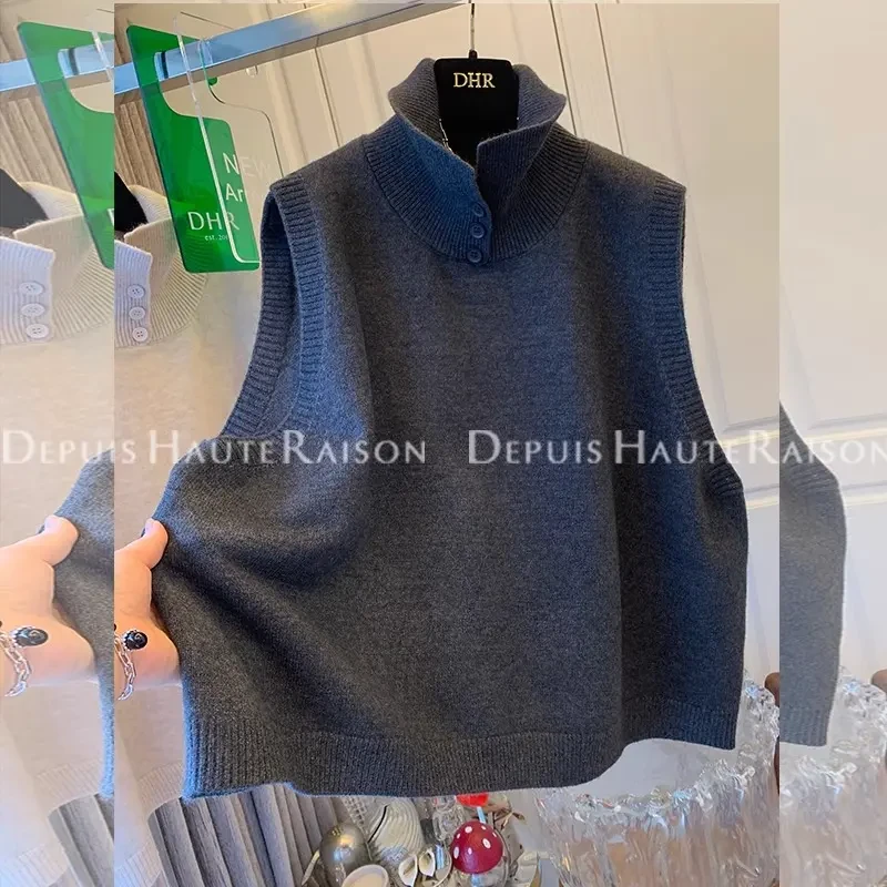 大码300斤慵懒风半高领针织衫毛衣男女秋冬马甲背心宽松内搭上衣