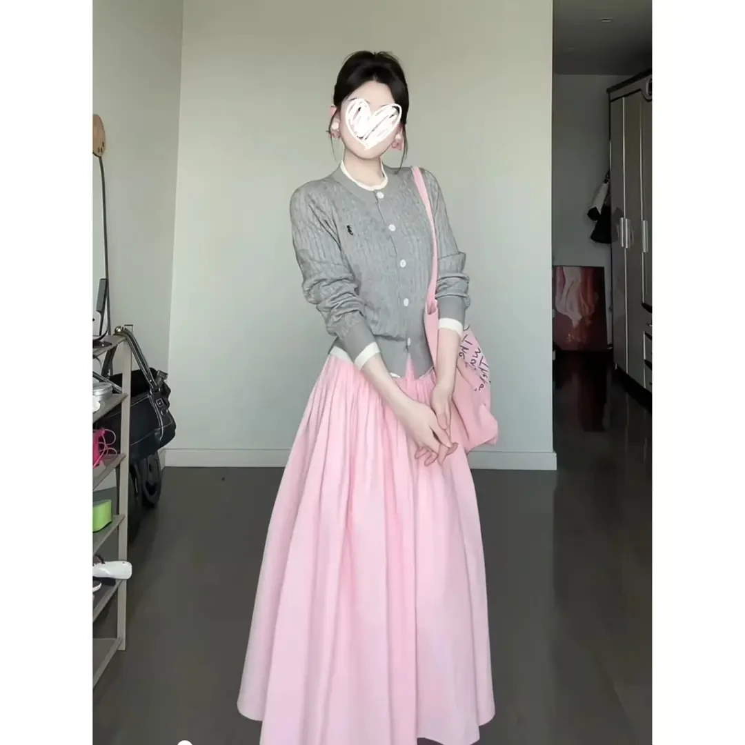 秋季盐系减龄长袖针织开衫~甜美淑女显瘦半身裙两件套