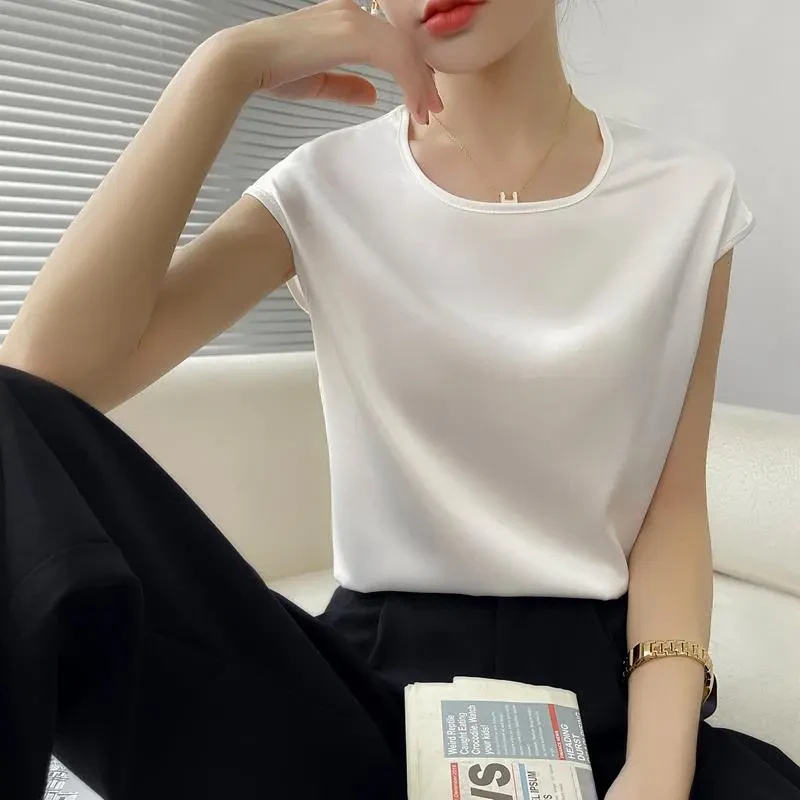 100%桑蚕丝（透气防捂）吊带背心衬衫打底内搭新款上衣百搭白色圆