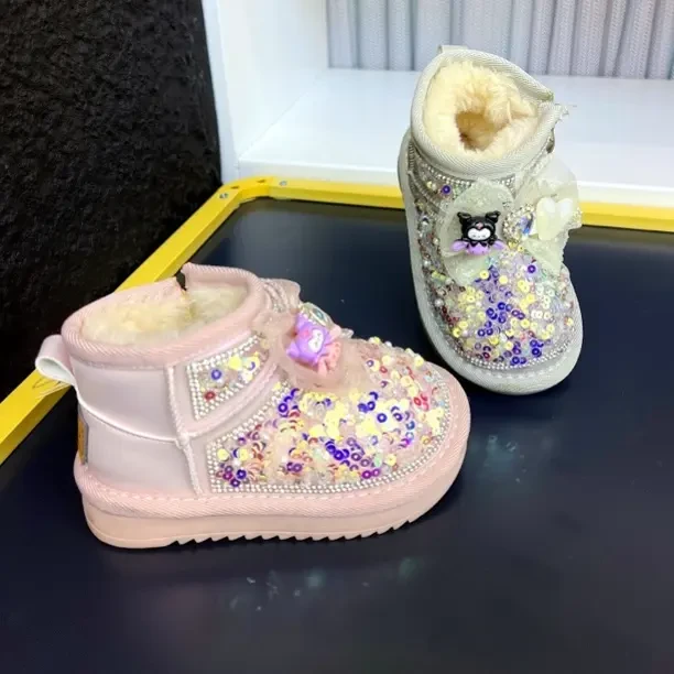 女童加绒保暖冬季防水皮面雪地靴