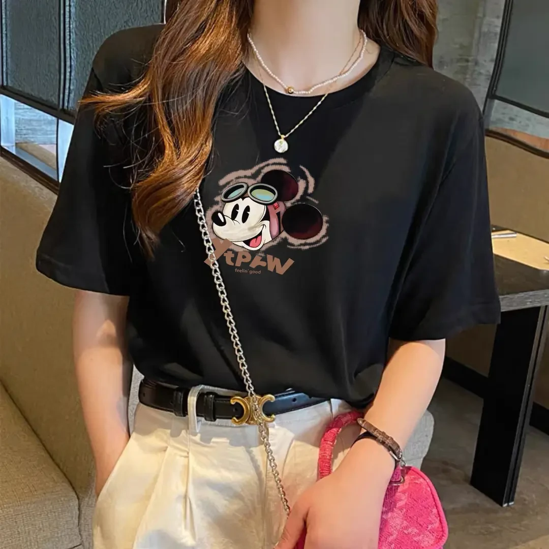 雪花棉圆领上衣短袖t恤女宽松显瘦2025新款韩版洋气减龄休闲体恤