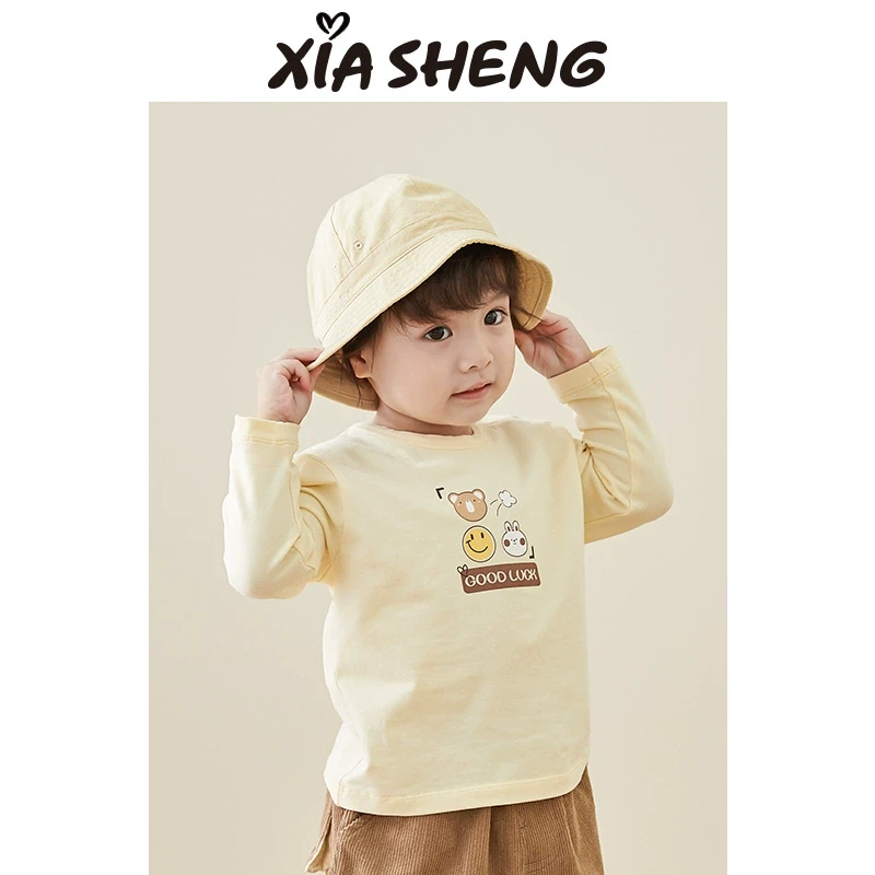 夏生 可爱卡通圆领T恤男女童长袖打底衫宝宝春装2023新款儿童体恤