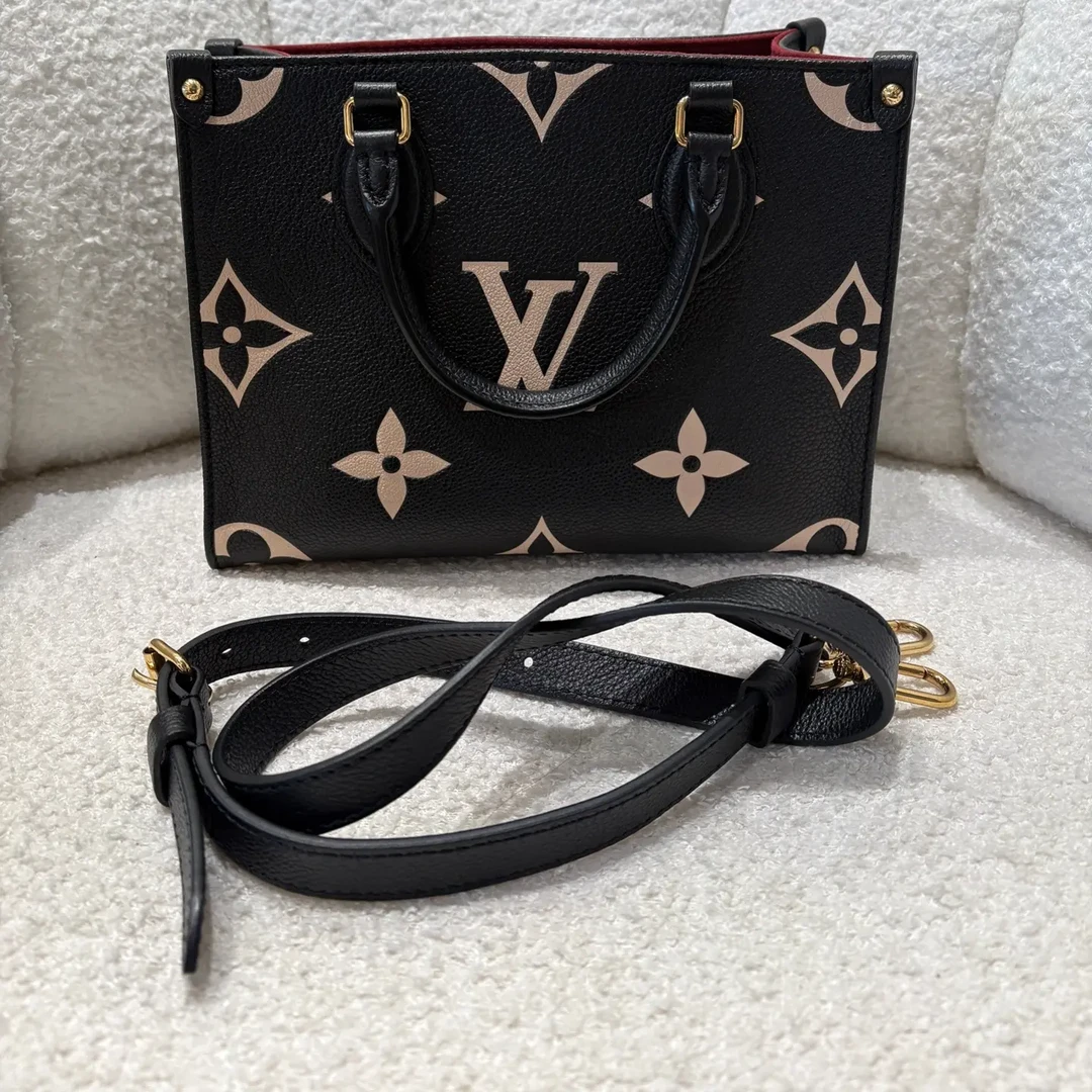 99新 LouisVuitton/路易威登  N1275 LV onthego小号黑色拼米白色