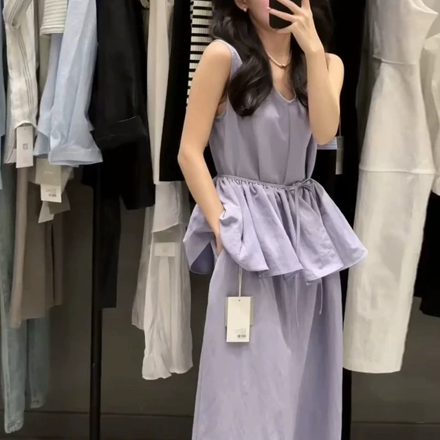 小香风气质紫色无袖连衣裙子套装女2025新款夏日绝美穿搭配一整套