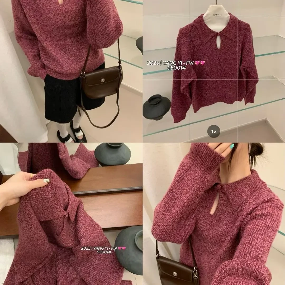 编码001—099针织翻领ins毛针织衫薄款冬季网红圆领女甜美