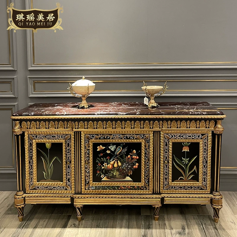 法式古典艺术彩绘装饰柜美式别墅入户奢华玄关柜欧式实木雕花鞋柜