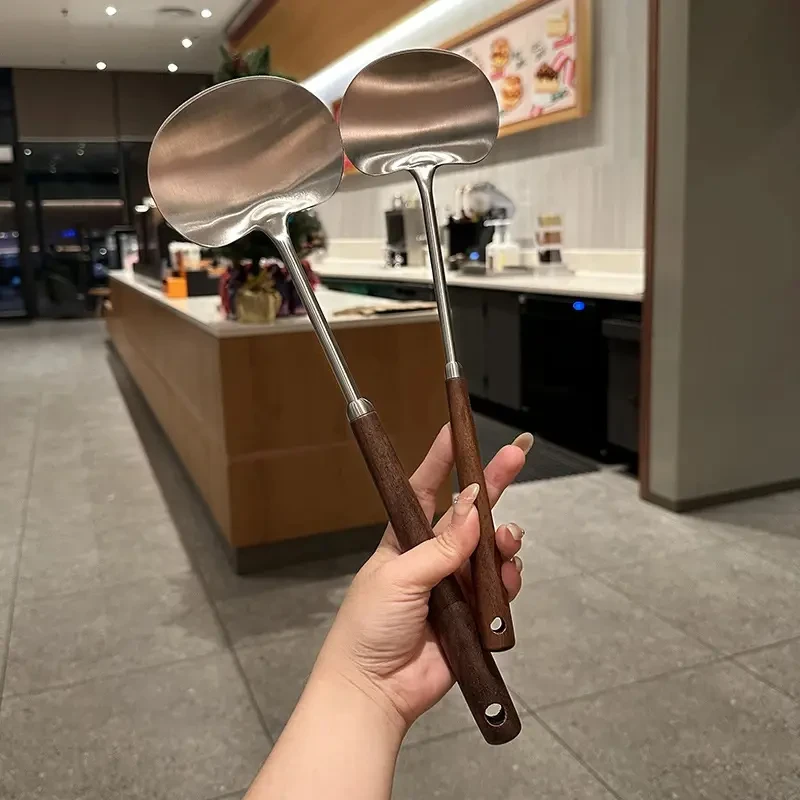 进口不锈钢胡桃木铲炒铲煎铲 家用厨房炒菜煎肉老式迷你铲子厨具