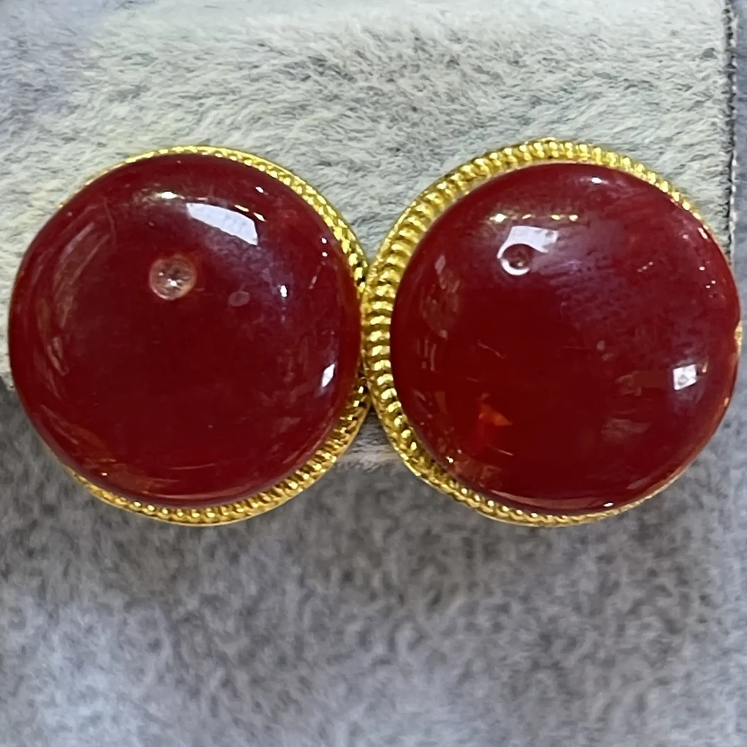 铜合金仿珍珠耳饰 非金属复古港风红色耳钉轻奢气质高级感配饰